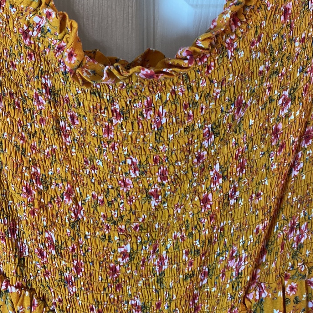 Altar’d State Mini Dress Floral elastic bodice flare skirt size Large - Picture 2 of 6